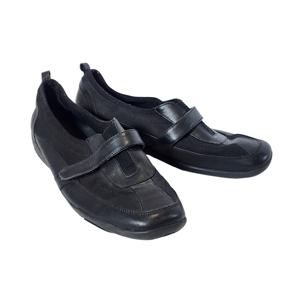 Easy Spirit Black Leather Slip On Loafers Loop Strap Womens 9W Walking Shoes